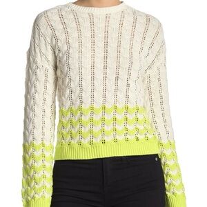 Women's Abound Stripe Print Pointelle Knit Sweater Ivory Lime Size Medium NWT